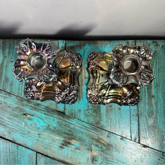 Coronet Plate E.P.Lead Ornate Gothic Victorian Silver Candle Stick Holders - Picture 4 of 15